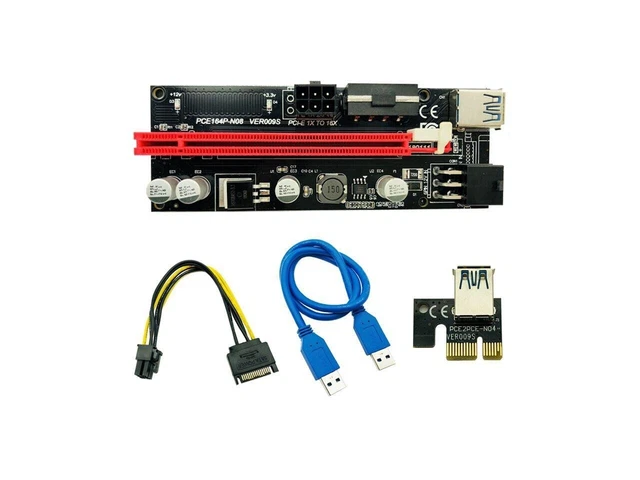 Lot NEW PCI-E 1x to 16x Powered USB3.0 GPU Riser Extender Adapter Card VER009S