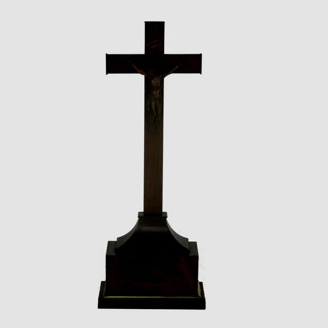 French Antique Standing Crucifix Completely Wooden Corpus Christi Hand Carved