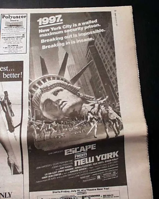 ESCAPE FROM NEW YORK Cult Classic Movie Opening Day 1981 Review & Advertisement