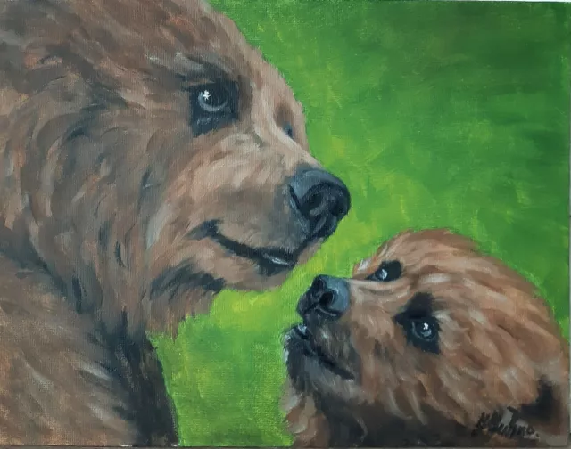 Ours Peinture à l’huile originale Animal Art Bear Artwork 9 par 12 Wildlife... 2