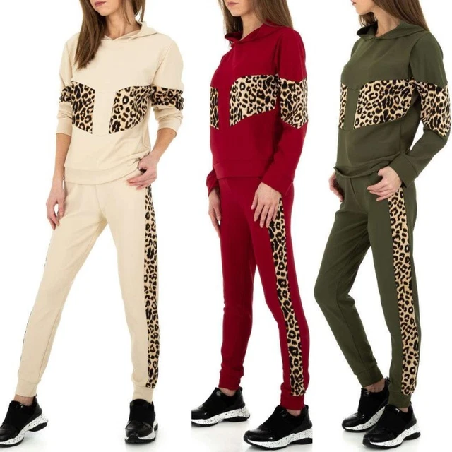 Tuta donna sportiva da ginnastica leopardata casual casa jogger jogging felpa