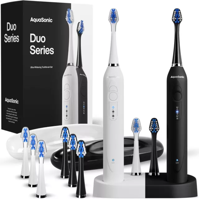 AquaSonic Duo Dual Handle Ultra Whitening Electric Toothbrushes Kit