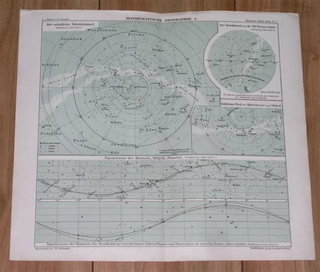 1901 Antique Map Of Northern Sky Astronomy Stars Heavens