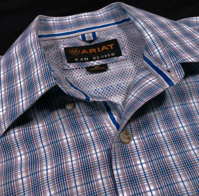 Ariat Pro Series Blue Plaid Shirt Size Small Men's