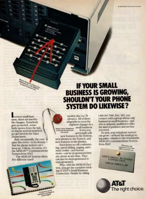 1985 Vintage Print Ad AT&T MERLIN Communications System Small Business Phone