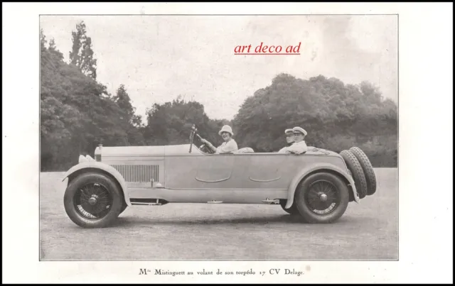 Publicité Automobile Delage Torpedo & MISTNGUETT car vintage  ad  1927