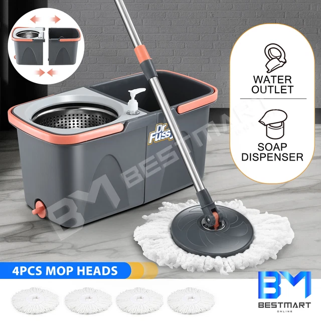 360 Degree Magic Spin Mop 4 Microfiber Mop Heads Floor Cleaner with Twin Bucket