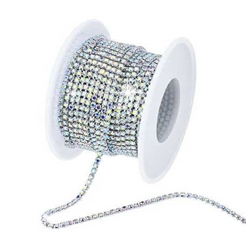 1 Roll 10 Yards Rhinestone Trim Crystal Cup Chain in Silver Setting Casing Cl...