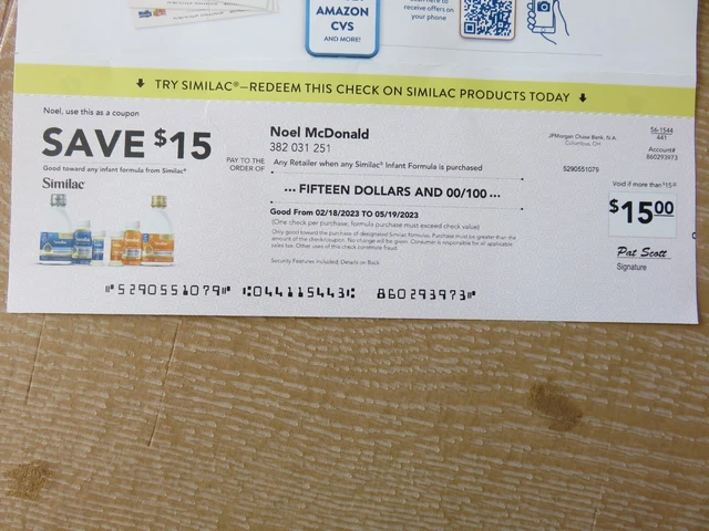 1 Similac coupon $15 Expire: 5/19/2023
