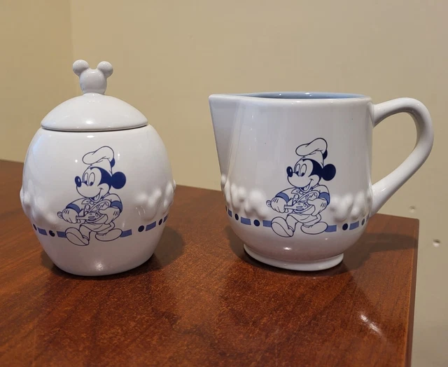 DISNEY GOURMET MICKEY Sugar Bowl with Lid & Creamer with Light Blue