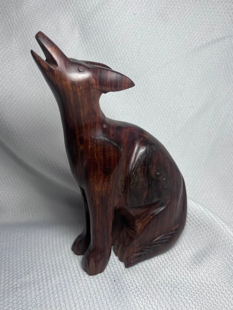Carved Ironwood Polished Hardwood Howling Coyote Desert Wolf Southwest Statue