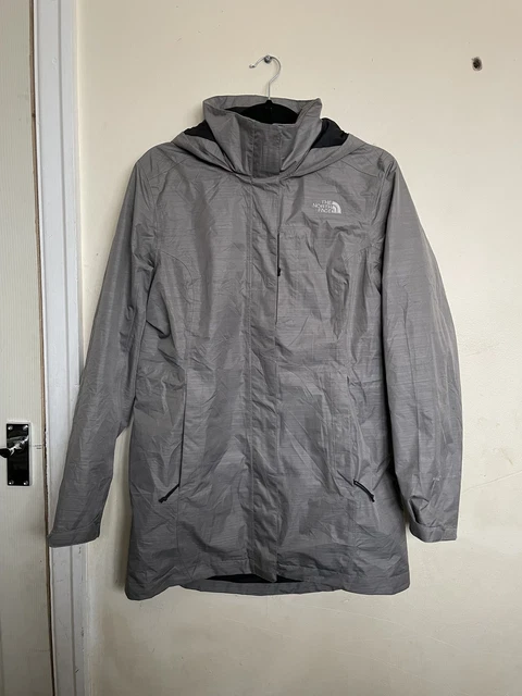 Giacca North Face Hyvent Grigia Taglia M Lunga Impermeabile Cappotto Pioggia Con Cappuccio Cerniera Intera