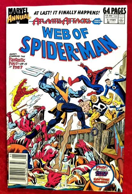 1989 Web of Spider-Man Annual 5 NEWSSTAND key 80s Stan Lee Fantastic Four NM