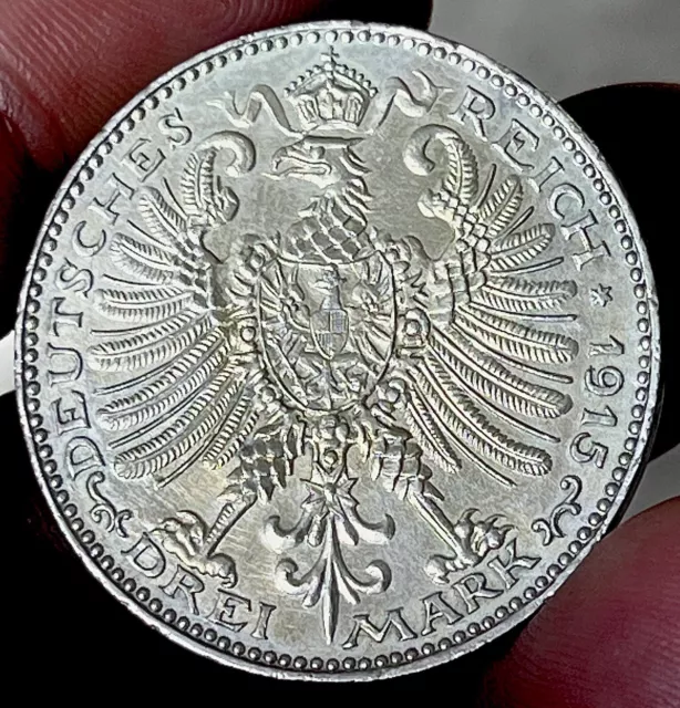 Allemagne, 3 Mark 1915A. Saxe Weimar Eisenach. Grand Duc Wilhelm Ernst. SPL