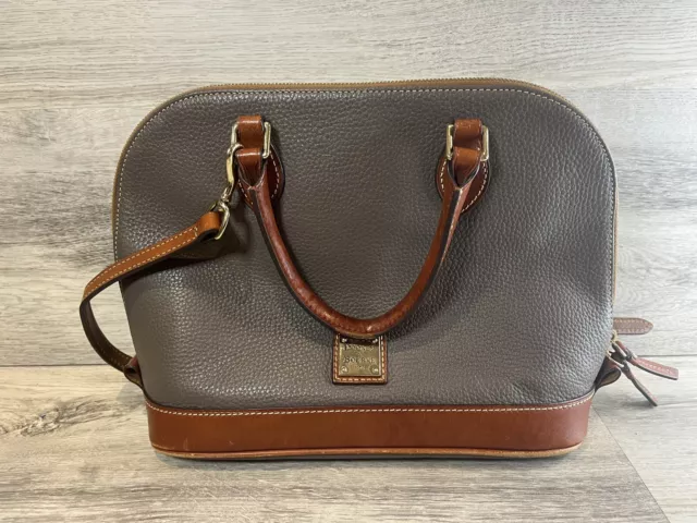 DOONEY & BOURKE Gray/Tan Pebble Grain Satchel Leather Bag Women's