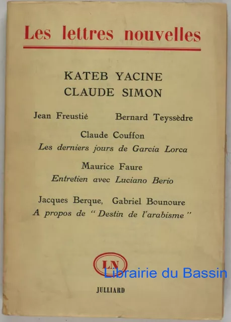 Les Lettres Nouvelles n°22 Kateb Yacine Claude Simon Garcia Lorca Guerre ES 1962