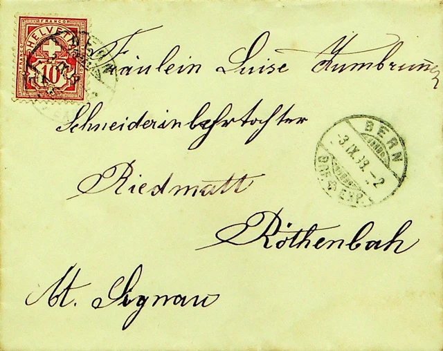 SWITZERLAND 1898 10f ON COVER FROM BERN TO ROTHENBACH