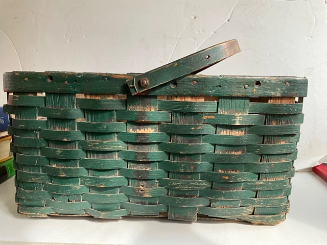 ANTIQUE PRIMITIVE AMERICAN 19th Century Splint Basket Original green ...