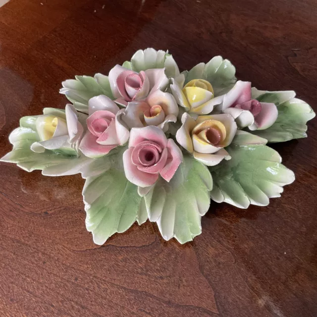 Capodimonte Style Rose Arrangement Beautiful Piece 6" Marked on Bottom