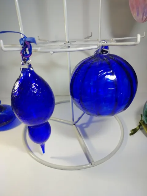 Two Beautiful Hand-Blown Art Glass Ornaments Cobalt Blue