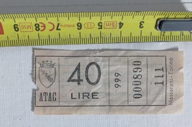Vecchio Biglietto Vintage Autobus Tram Bus Atac Spqr Roma Lire 40