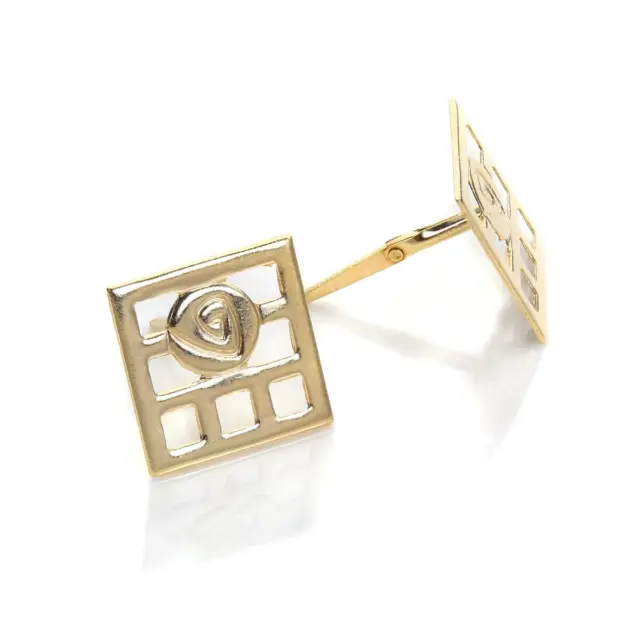 9ct Yellow Gold Andralok Square Rennie Mackintosh Stud Earrings / Studs
