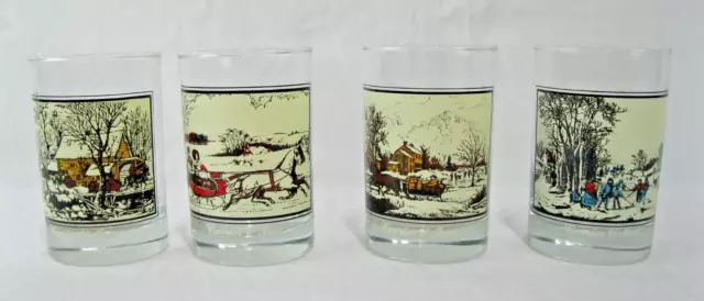 Vintage 1981 CURRIER & IVES Arby's Christmas Tumblers Glasses Set of 4