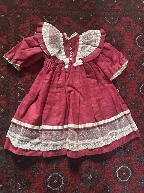 poupée robe ancienne coton broderie SFBJ jumeau unis