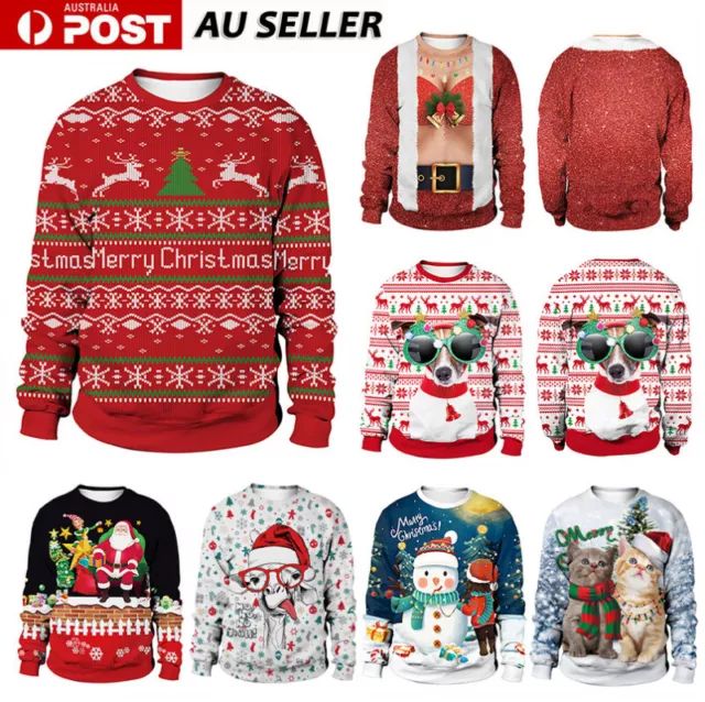 Mens Womens Ugly Christmas Sweater Funny Santa Xmas Casual Jumper Pullover Tops