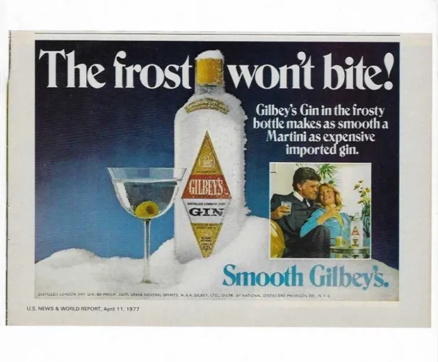 1977 Gilbey's London Dry Gin Frosty Bottle Old Vintage Print Advertisement