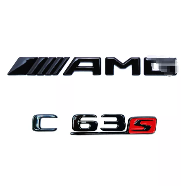 Emblème de coffre avec logo AMG + C63s noir brillant pour Mercedes Benz Classe C