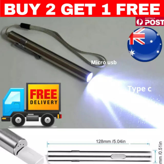➡️TACTICAL FLASHLIGHT SMALL LED Torch Light Mini Pen MICRO USB Rechargeable TINY