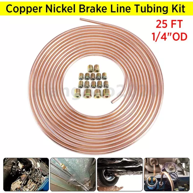 Copper Steel Nickel Kunifer Brake Line Pipe 25ft Roll 1/4'' Metric 16pc Fittings