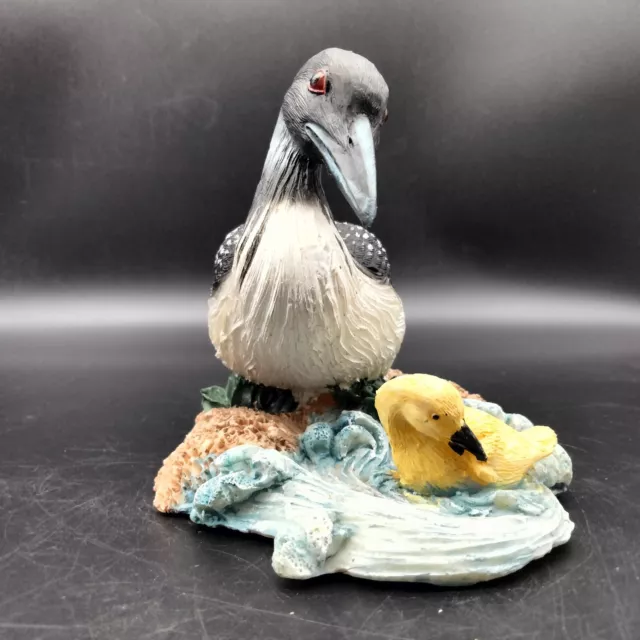 Loon Bird with Chick Natural Wildlife Figurine Resin Collector Piece 4"T x 4.5"L