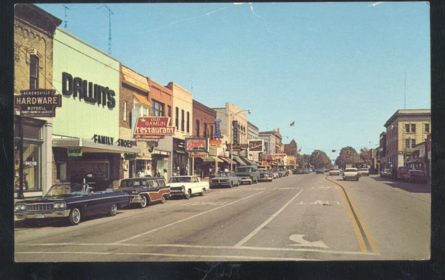 Ludington Michigan Downtown Street Scene Old Cars Vintage Postcard