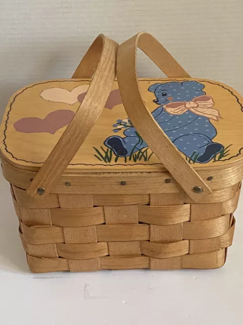 Vintage Putney, Vermont Basketville Painted Bear Basket 12” X 7”