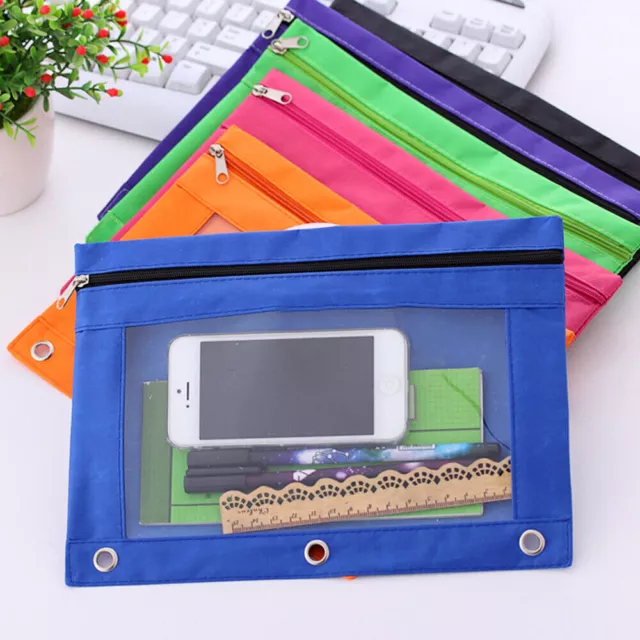 New 5Pcs 3 Ring Muiticolor Pencil Case Bags Binder Canvas Pencil Pouch Boxes