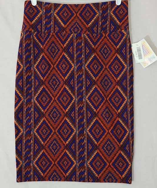LuLaRoe Cassie Size S Skirt Red/Blue Geometric Diamond Pattern Print (E1)