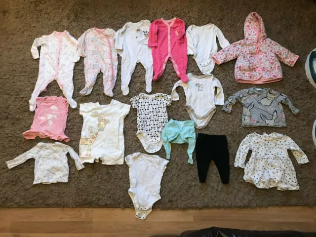 Joblot Bundle of 16 Items of Clothing for a Baby Girl Aged Between 3-6 Months