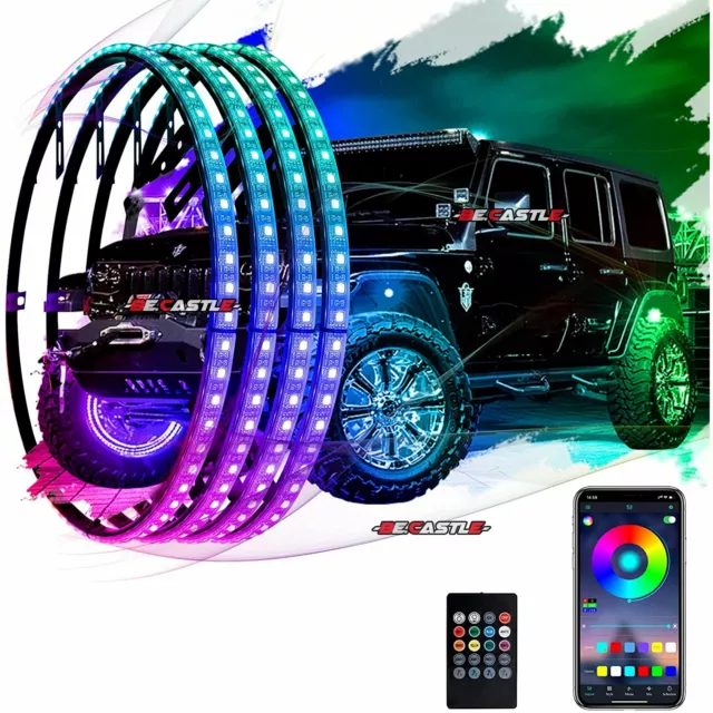 4x 15.5" LED Wheel Ring Rim Lights RGB Color Chasing Turn Signal IP68 Bluetooth