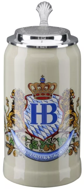 Hofbrauhaus Munich Lion Crest Stoare German Beer Stein 1L Oktoberfest Munchen