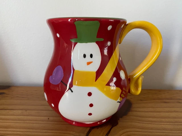 Pier 1 Imports - Snow Ball Christmas Mug Hand-painted Coffee Hot Chocolate Cup