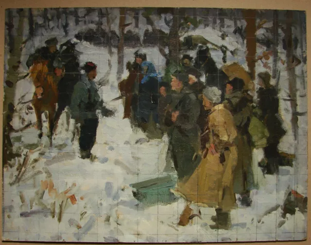 Ukrainian Soviet Oil Painting impressionism guerrillas soldier WW2