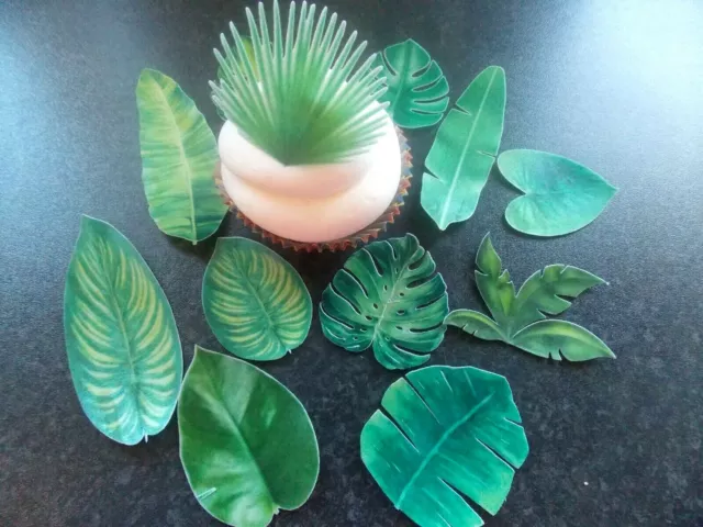 Large or small Edible Wafer Paper Jungle/tropical Leaves cake/cupcake toppers