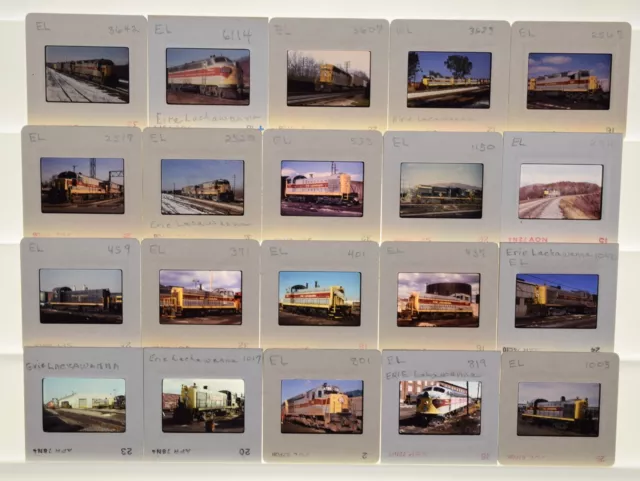 Lot of 20 Railroad Slides - EL Erie Lackawanna Diesel Locomotives - 35mm - Color