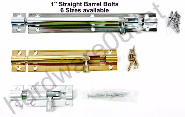 Barrel Bolt 1" Wide x 6 Lengths STRAIGHT BOLT Type for Door Security Cupboards 2