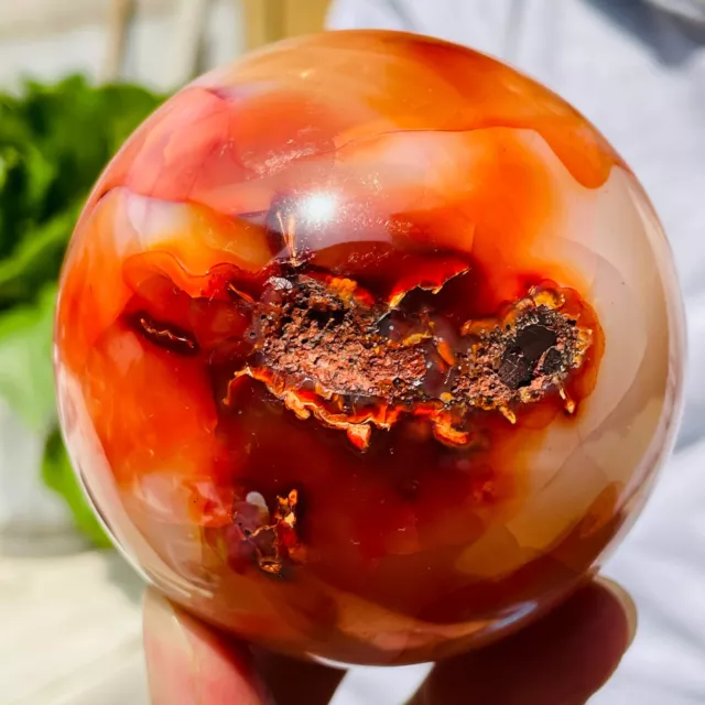 610g Natural Red Carnelian Red Agate Quartz Crystal Sphere Ball Healing