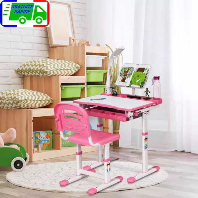 Ensemble Table et Chaise avec Lampe pour Enfant Hauteur Réglable Plateau Inclina