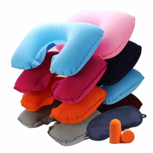 1X Portable Inflatable Flight Pillow Neck U Rest Air Cushion