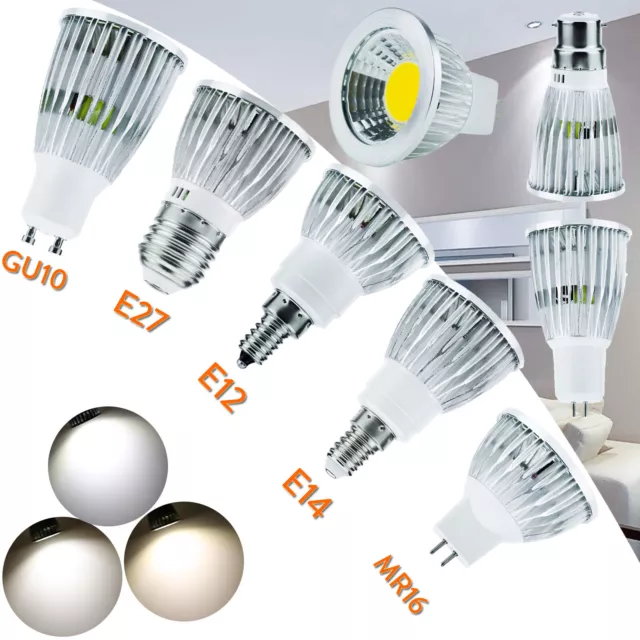 Dimmable 6W 9W 12W MR16 GU10 E27 E14 LED COB SpotLight Bulb 12V 220V Silver Lamp